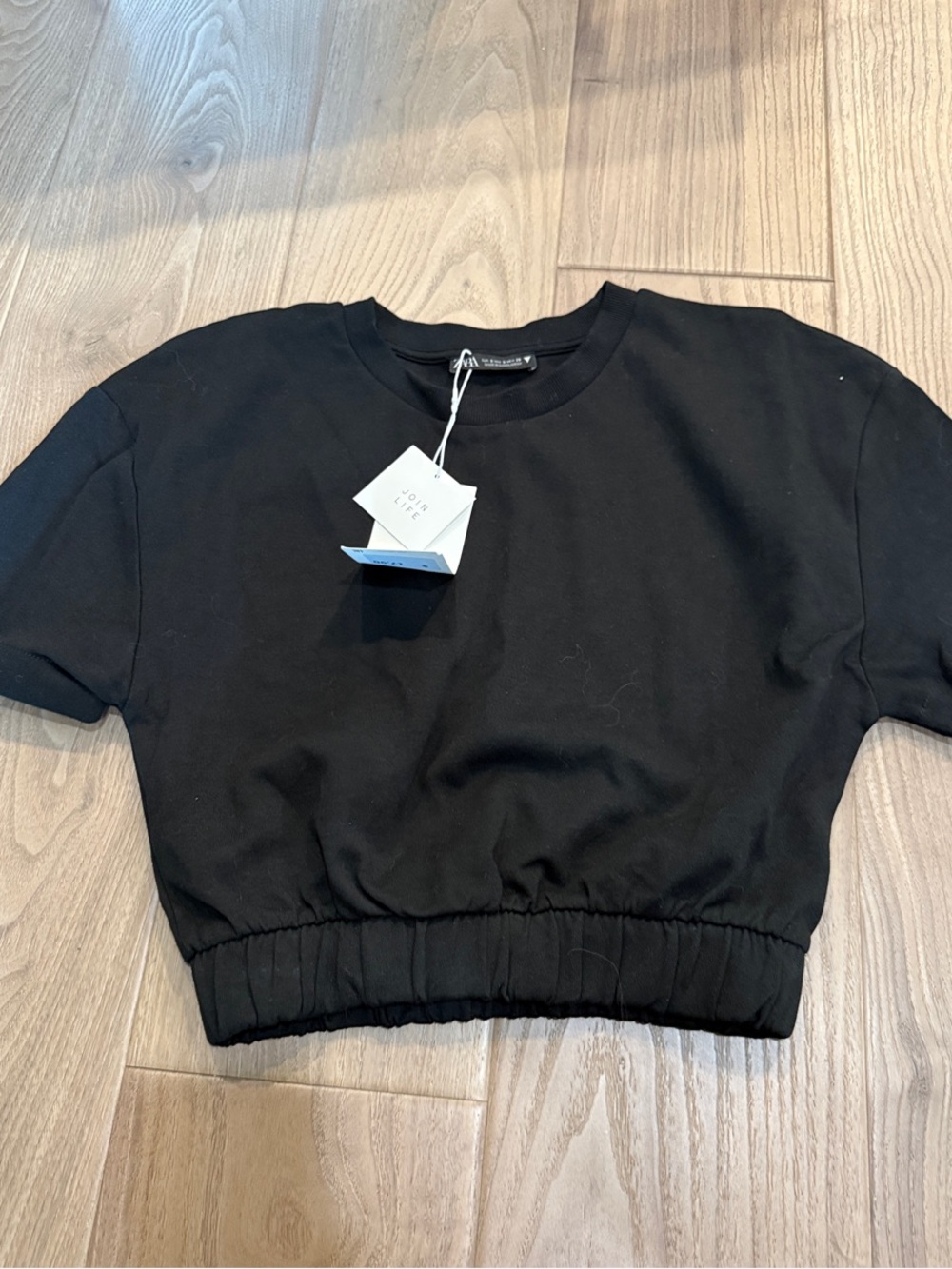 ZARA Black Crewneck T-Shirt with Join Life Tag